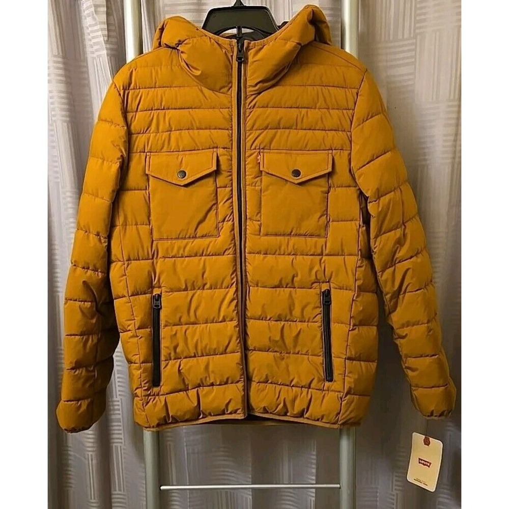 NWT Brown LEVI'S Hooded Quilted Puffer Jacket Men's Small Streetwear